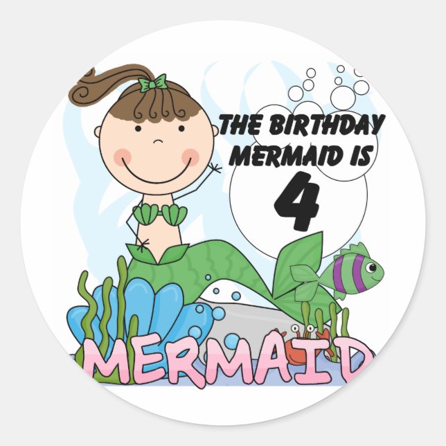 Sticker Rond T-shirts et cadeaux Mermaid 4th Birthday (Devant)