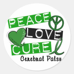 Sticker Rond T-shirts et cadeaux PEACE LOVE CURE CEREBRAL PALSY
