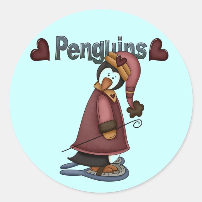Sticker Rond T-shirts et cadeaux Penguin en raquettes (Devant)