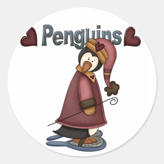 Sticker Rond T-shirts et cadeaux Penguin en raquettes (Devant)