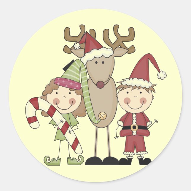 Sticker Rond T-shirts et cadeaux Reindeer et Elves (Devant)