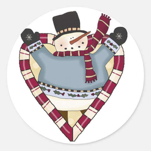 Sticker Rond T-shirts et cadeaux Snowman Love (Devant)
