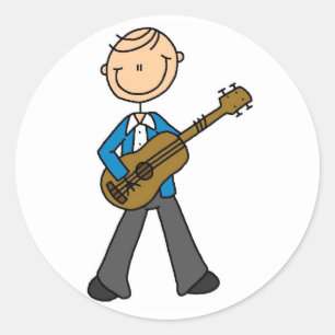 Sticker Rond T-shirts et cadeaux Stick Figure Guitariste Mascul