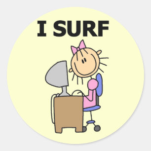 Sticker Rond T-shirts et cadeaux Stick Girl Web Surfing