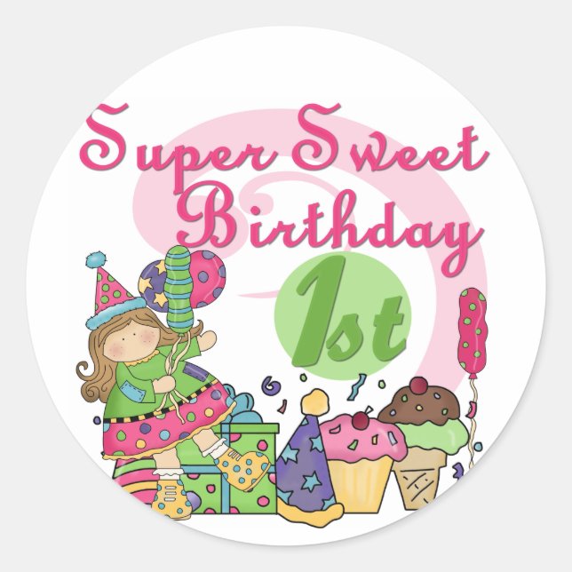 Sticker Rond T-shirts et cadeaux Super Sweet 1er anniversaire (Devant)