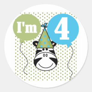 Sticker Rond T-shirts et cadeaux Zebra 4e anniversaire