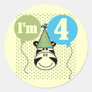 Sticker Rond T-shirts et cadeaux Zebra 4e anniversaire