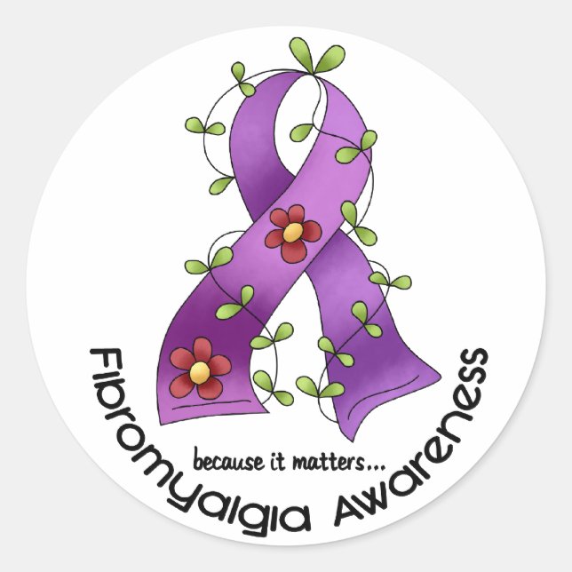 Sticker Rond T-shirts FIBROMYALGIA SENSIBILISATION AU Ruban Fle (Devant)