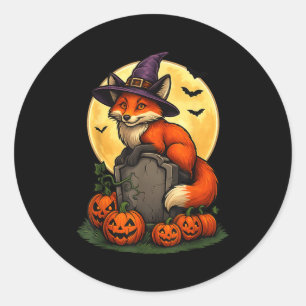 Sticker Rond T-shirts Fox Pumpkin Halloween pour hommes femmes 