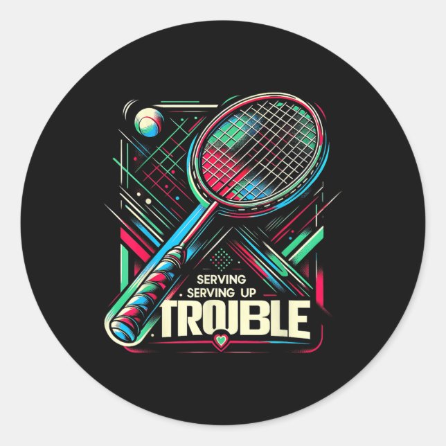 Sticker Rond T-shirts graphiques drôles de badminton servant de (Devant)