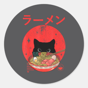 Sticker Rond T-shirts graphiques drôles japonais Ramen de chat