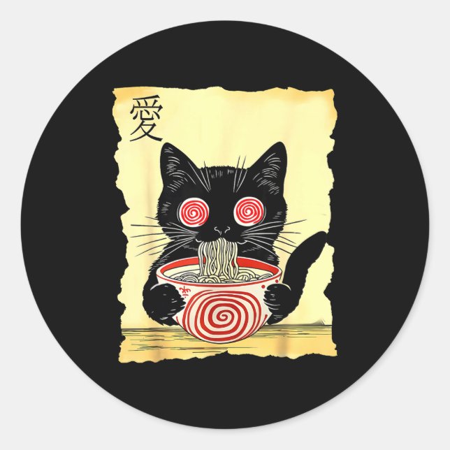 Sticker Rond T-shirts graphiques drôles japonais Ramen de chat  (Devant)