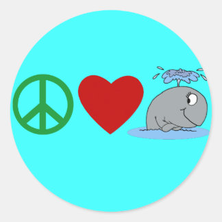 Sticker Rond T-shirts Peace Love Whales, Travel Mugs, Cadeaux