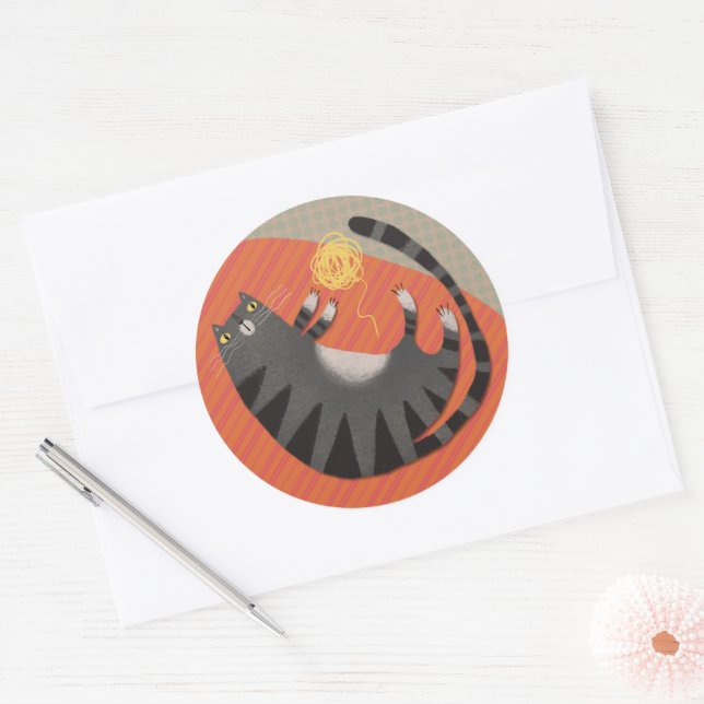 Sticker Rond Tabby Chat à fils (Enveloppe)