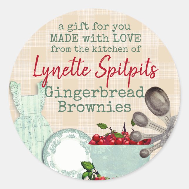 Sticker Rond Tabby chic cerises tablier de la cuisine de (Devant)