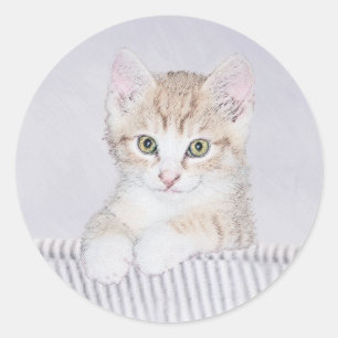 Sticker Rond Tabby Orange Kitten Peinture - Art Chat original