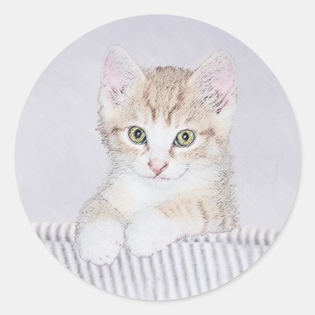 Sticker Rond Tabby Orange Kitten Peinture - Art Chat original (Devant)