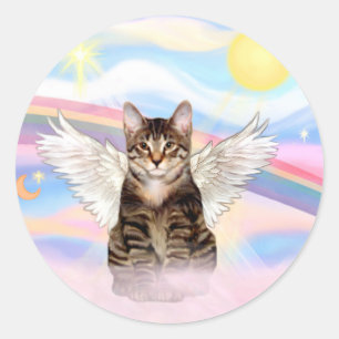 Sticker Rond Tabby Tiger Ange de chat dans les nuages