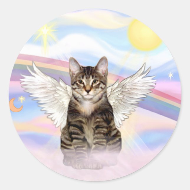 Sticker Rond Tabby Tiger Ange de chat dans les nuages (Devant)