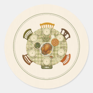 Sticker Rond Table de Thanksgiving peinte à carreaux gingham