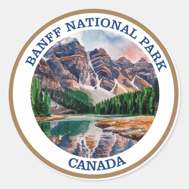 Sticker Rond Tableau aquarelle du parc national Banff (Devant)