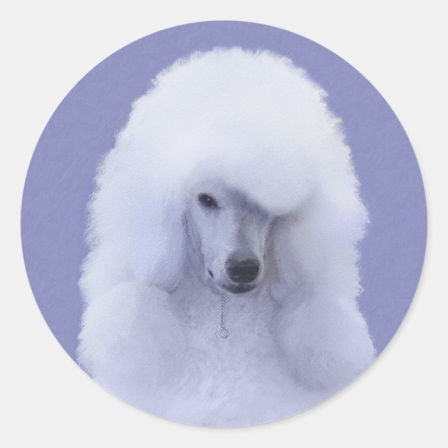 Sticker Rond Tableau blanc standard de caniche - Art original d (Devant)