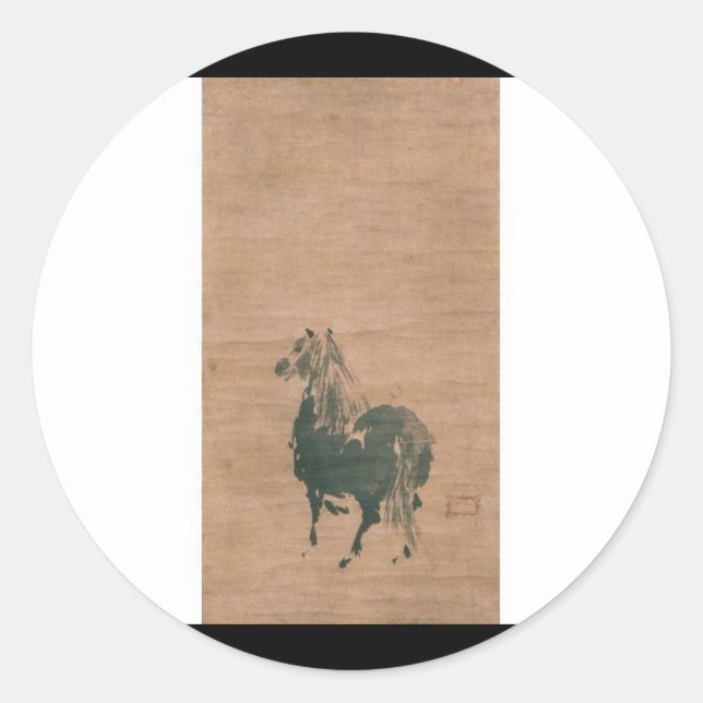 Sticker Rond Tableau de Miyamoto Musashi, vers les années 1600 (Devant)