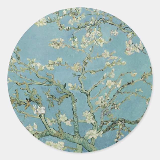 Sticker Rond Tableau des fleurs d'amandes de Van Gogh (Devant)