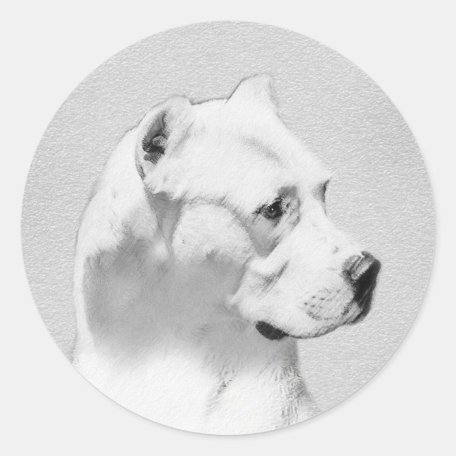 Sticker Rond Tableau Dogo Argentino - Art Chien original (Devant)