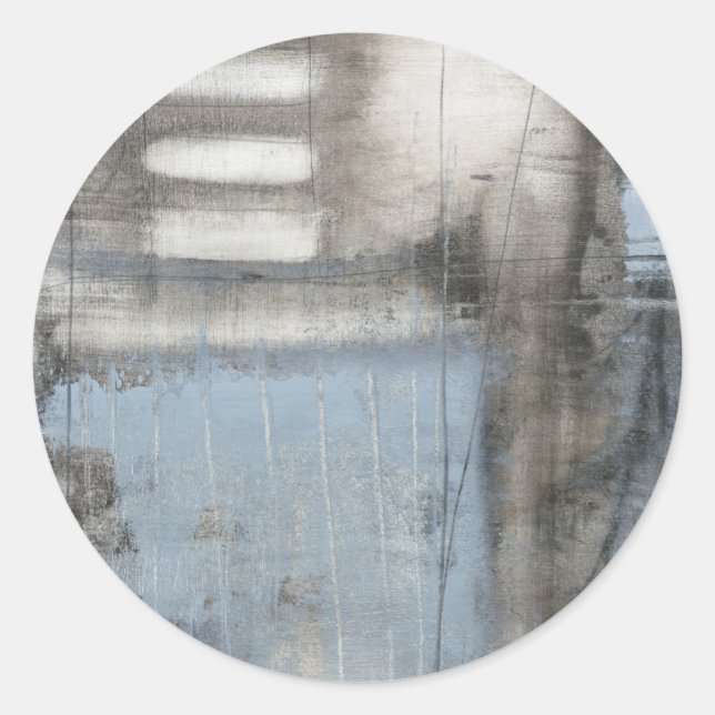 Sticker Rond Tableau gris et bleu Abstrait (Devant)