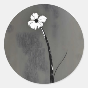 Sticker Rond Tableau noir et blanc d'une fleur minimaliste