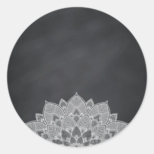 Sticker Rond Tableau noir Mandala Lotus Flower Swirl