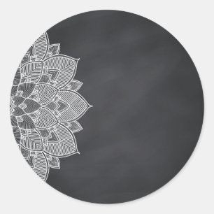 Sticker Rond Tableau noir Mandala Lotus Flower Swirl