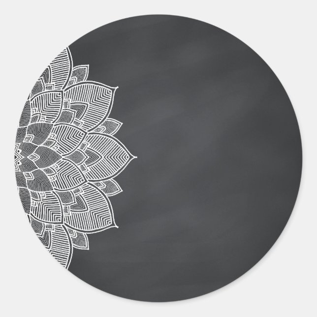 Sticker Rond Tableau noir Mandala Lotus Flower Swirl (Devant)