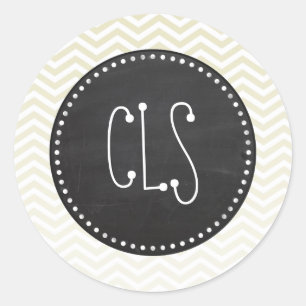 Sticker Rond Tableau noir rétro; Chevron beige; zig zag