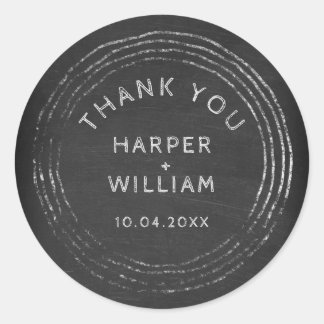 Sticker Rond Tableau noir rustique main tiré cadre merci