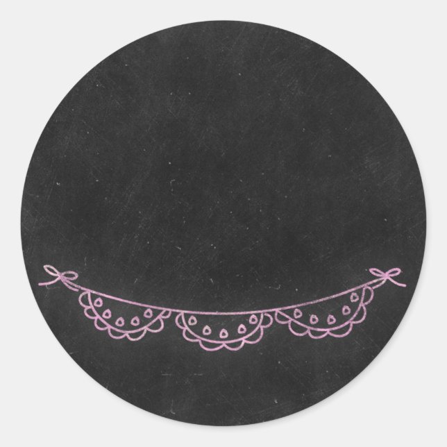 Sticker Rond Tableau Noir Rustique Shabby Chic Bunting Rose Cra (Devant)