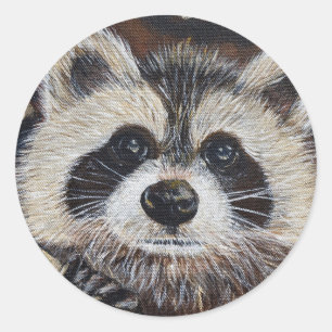 Sticker Rond Tableau Raccoon