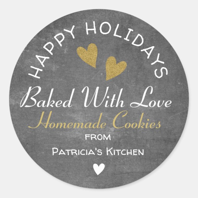 Sticker Rond Tableau Rustique Cuit Avec Love Holiday Cookies (Devant)