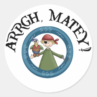 Sticker Rond Tablette Matey Pirate Et Parrot