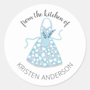 Sticker Rond Tablier Floral bleu de la cuisine