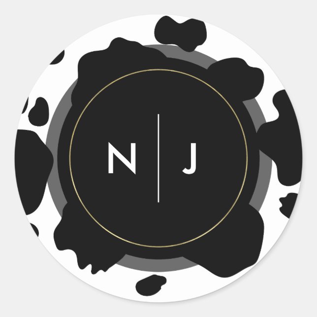 Sticker Rond Taches de vache Moo Impression mariage noir et bla (Devant)