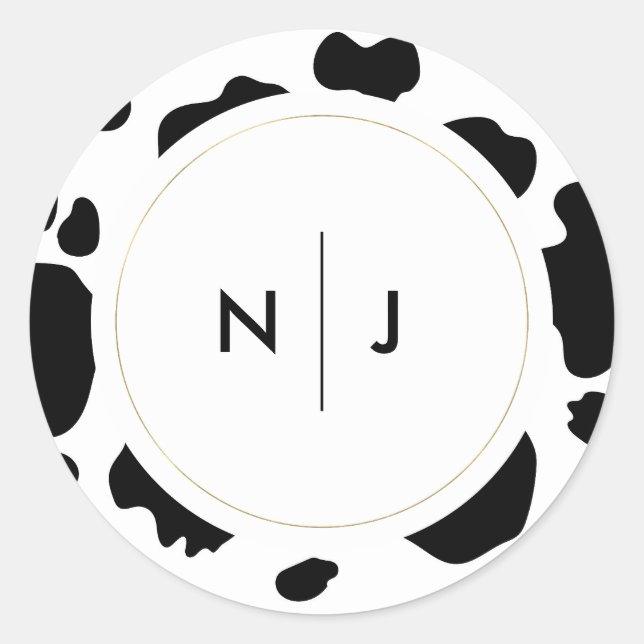 Sticker Rond Taches de vache Moo Impression mariage noir et bla (Devant)