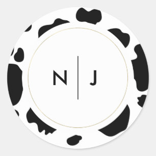 Sticker Rond Taches de vache Moo Impression mariage noir et bla