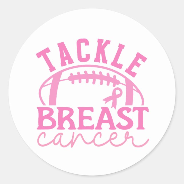Sticker Rond Tackle Breast Cancer Pink Ribbon Awareness (Devant)