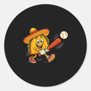 Sticker Rond Taco baseball drôle mexicain fiesta sombrero cinco