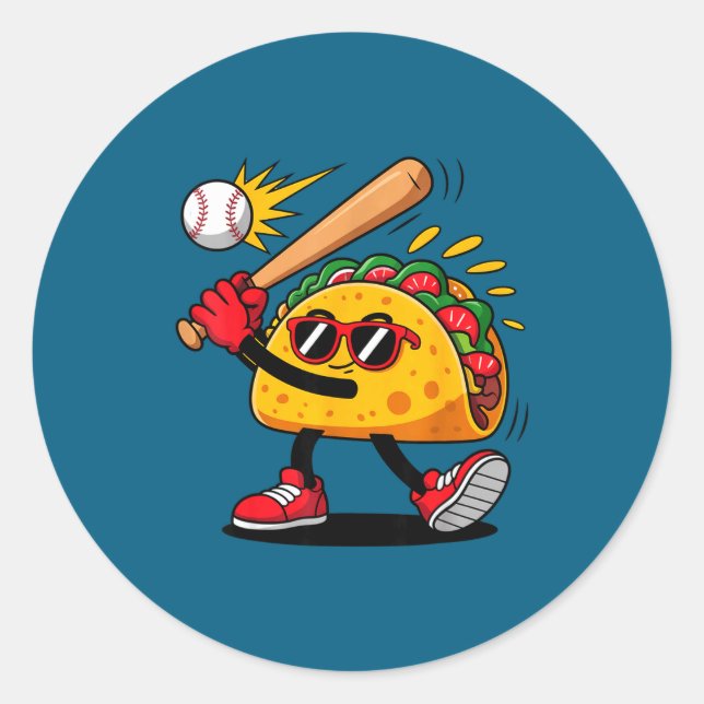Sticker Rond Taco baseball mexican cinco de mayo men kids  (Devant)