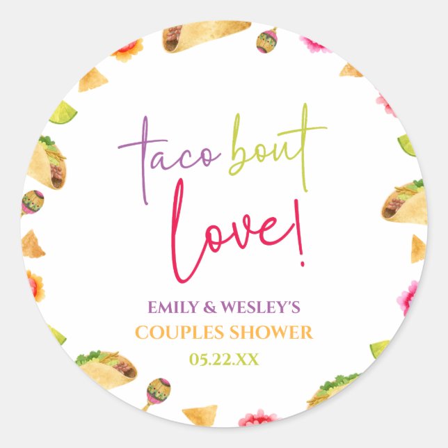 Sticker Rond Taco Bout Love ! Douche Fiesta Mariage Couples (Devant)