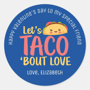 Sticker Rond Taco Bout Love Funny Pun Joli Valentines Day