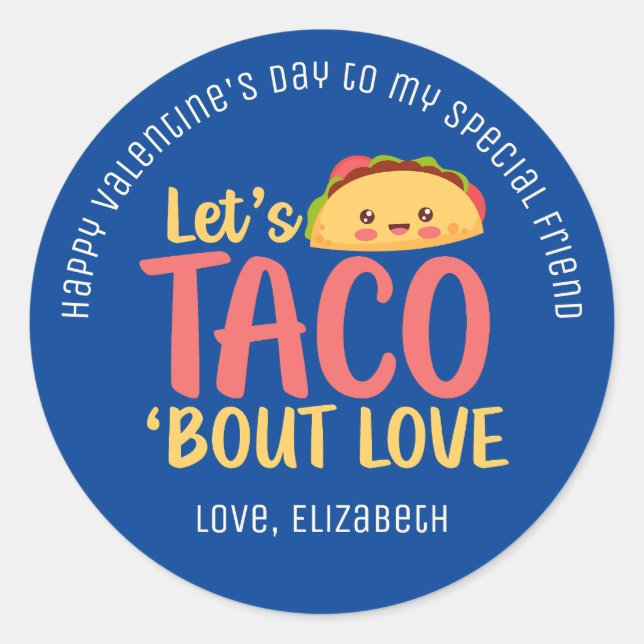 Sticker Rond Taco Bout Love Funny Pun Joli Valentines Day (Devant)